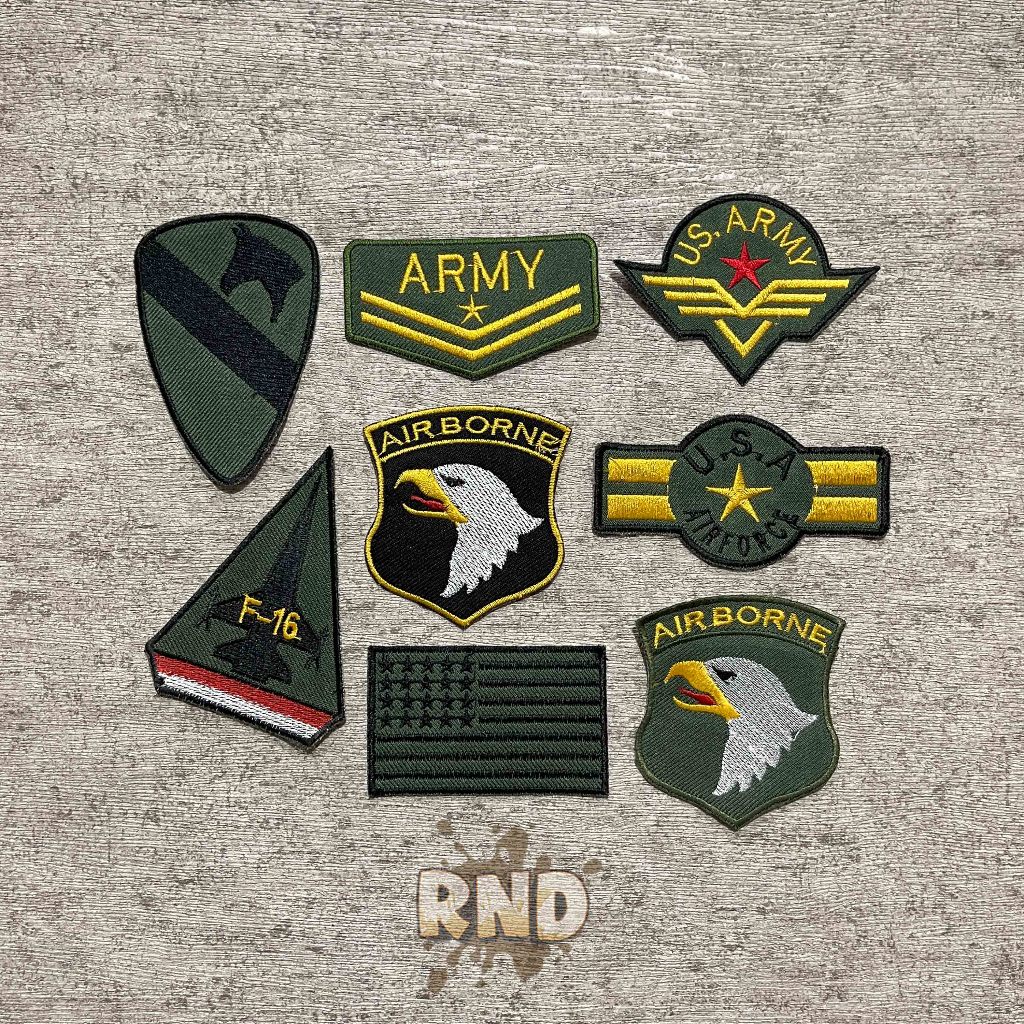 PATCH ARMY EMBLEM BORDIR PATCH BORDIR MOTIF ARMY TEMPELAN JAHIT AKSESORIS TAMBAHAN