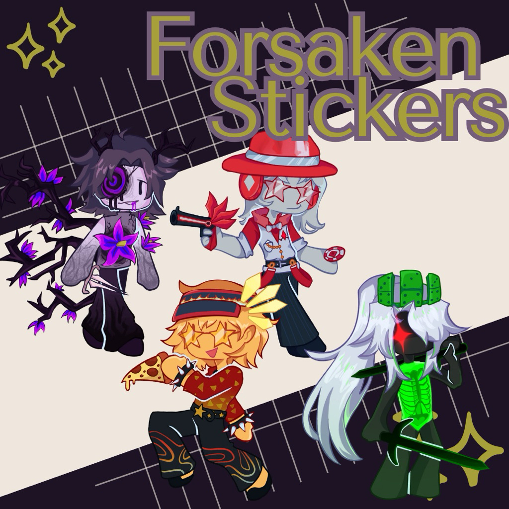 Fanmerch vinyl sticker roblox forsaken (elliot, chance, two time, 1x1x1x1)