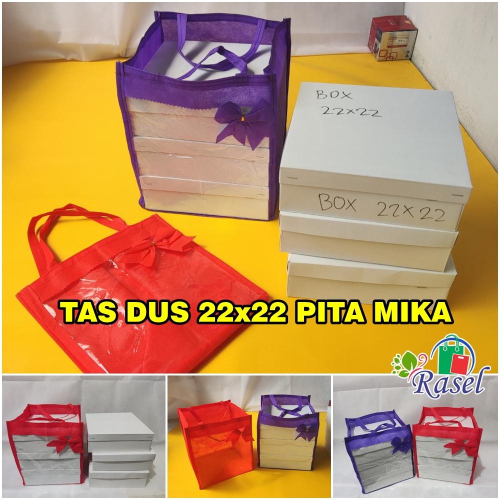 

1 LUSIN tas besek dus 22x22 kotak kue nasi mika pita mentahan pengajian kantong goodie bag spunbond
