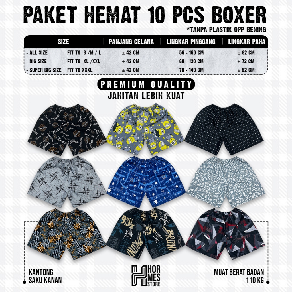 PAKET HEMAT 10 PCS CELANA BOXER PREMIUM MOTIF PRIA WANITA | CELANA PENDEK SANTAI | CELANA KOLOR