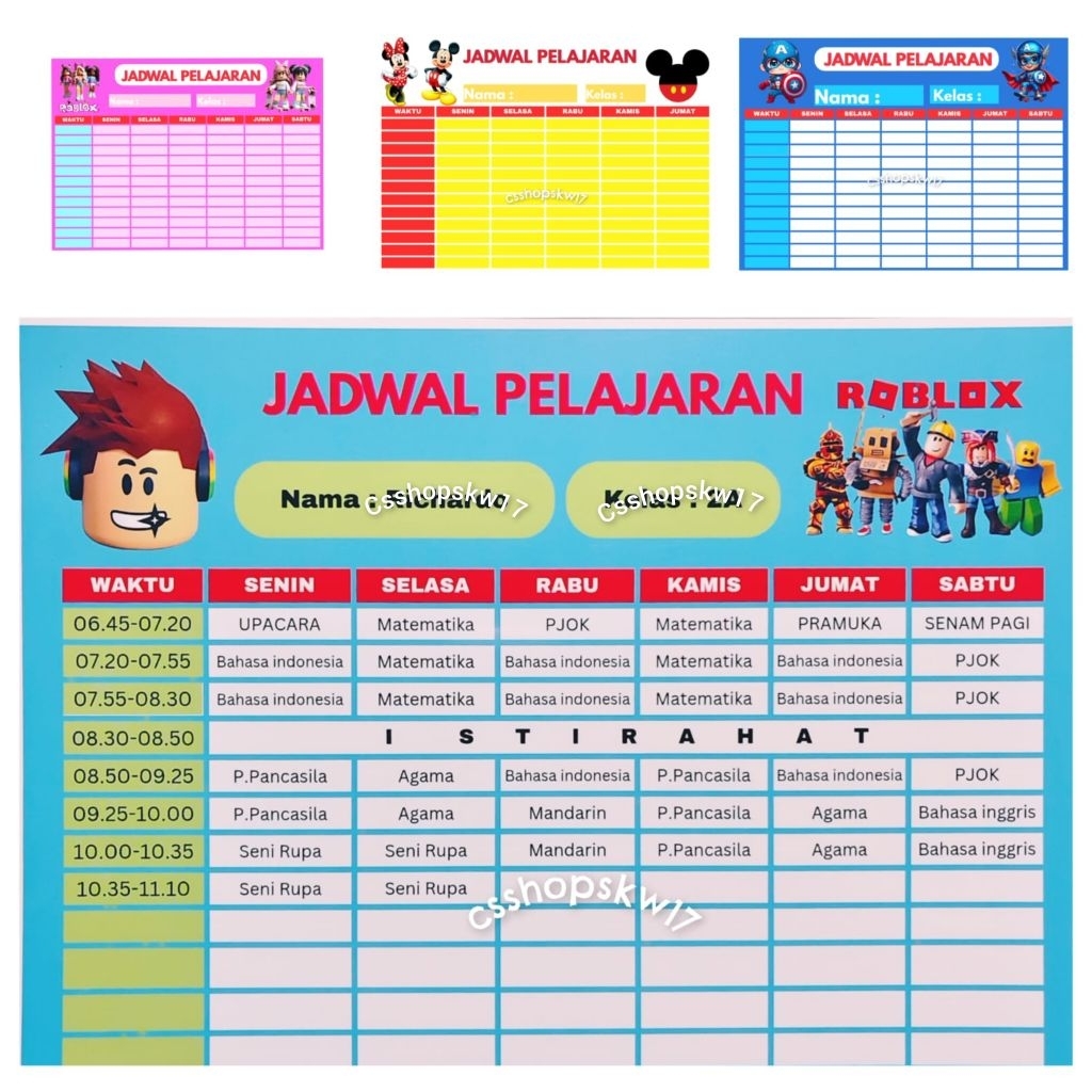 

Kertas Jadwal Pelajaran Custom / Poster Jadwal Pelajaran Sekolah Kustom