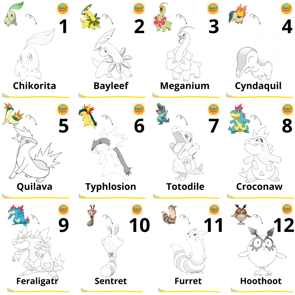 

[PaperPops!] Lembar Kertas Mewarnai anak-anak Tema Pokemon Generasi 2 Buku 1