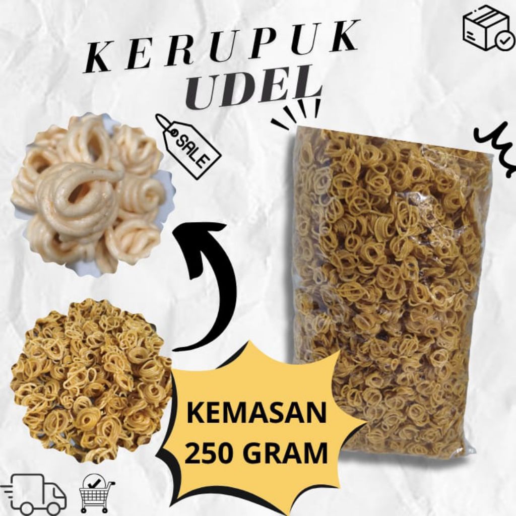 

KERUPUK UDEL/KEONG rasa bawang kemasan 250gram