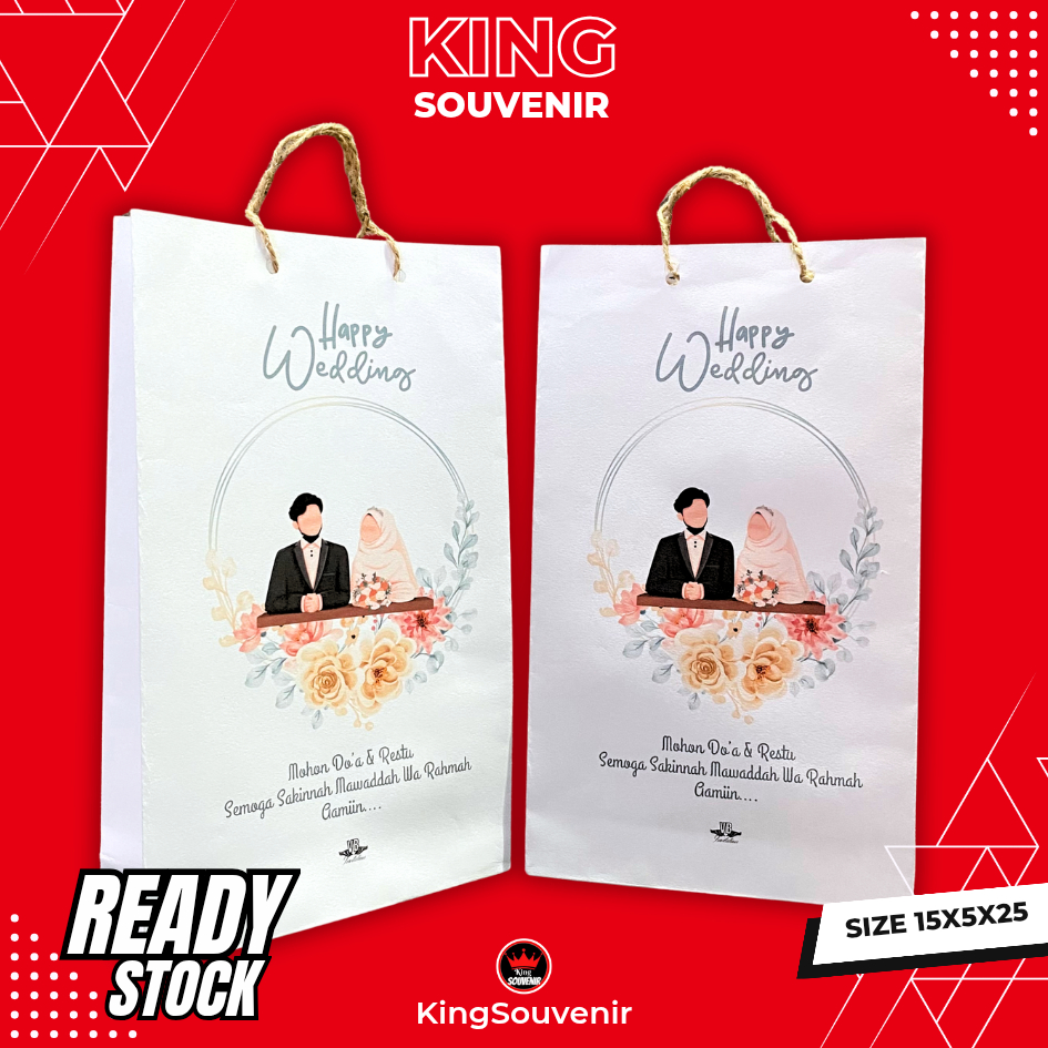 

King Souvenir Happy Weddings Tas Kertas Souvenir Pernikahan Wedding Paper Bag Kemasan Souvenir Ready Stok Siap Kirim 15x5x25
