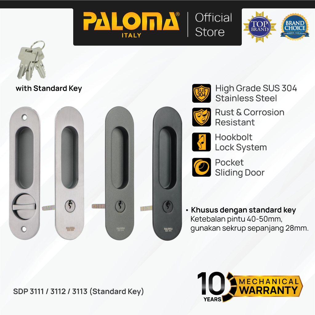 PALOMA Handle Tanam Comen Pocket Door Toilet Kunci Pintu Kamar Mandi Sliding Geser Oval Lonjong Lock