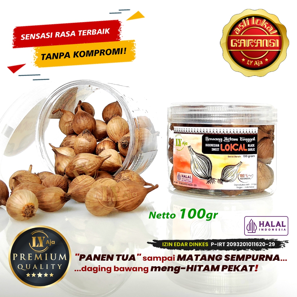 

Bawang Hitam Tunggal Lokal 100g Sweet Black Garlic LY Aja – Premium, Halal
