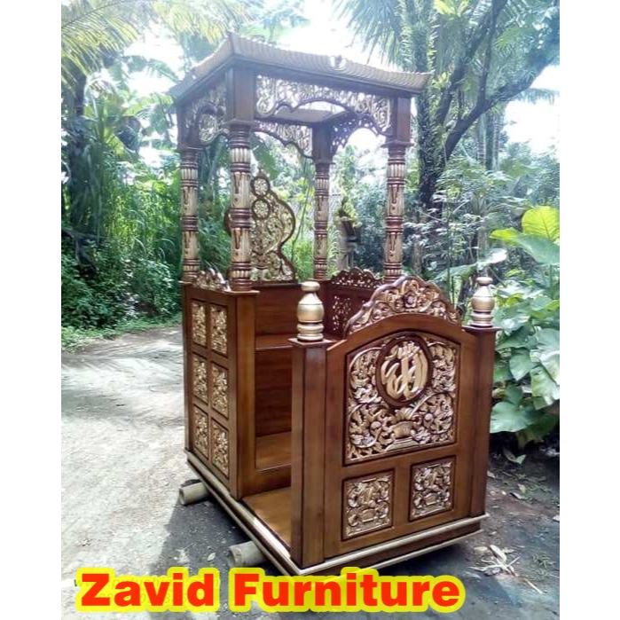 Mimbar masjid pintu samping, mimbar masjid kayu jati, mimbar masjid kayu mewah, mimbar masjid kubah