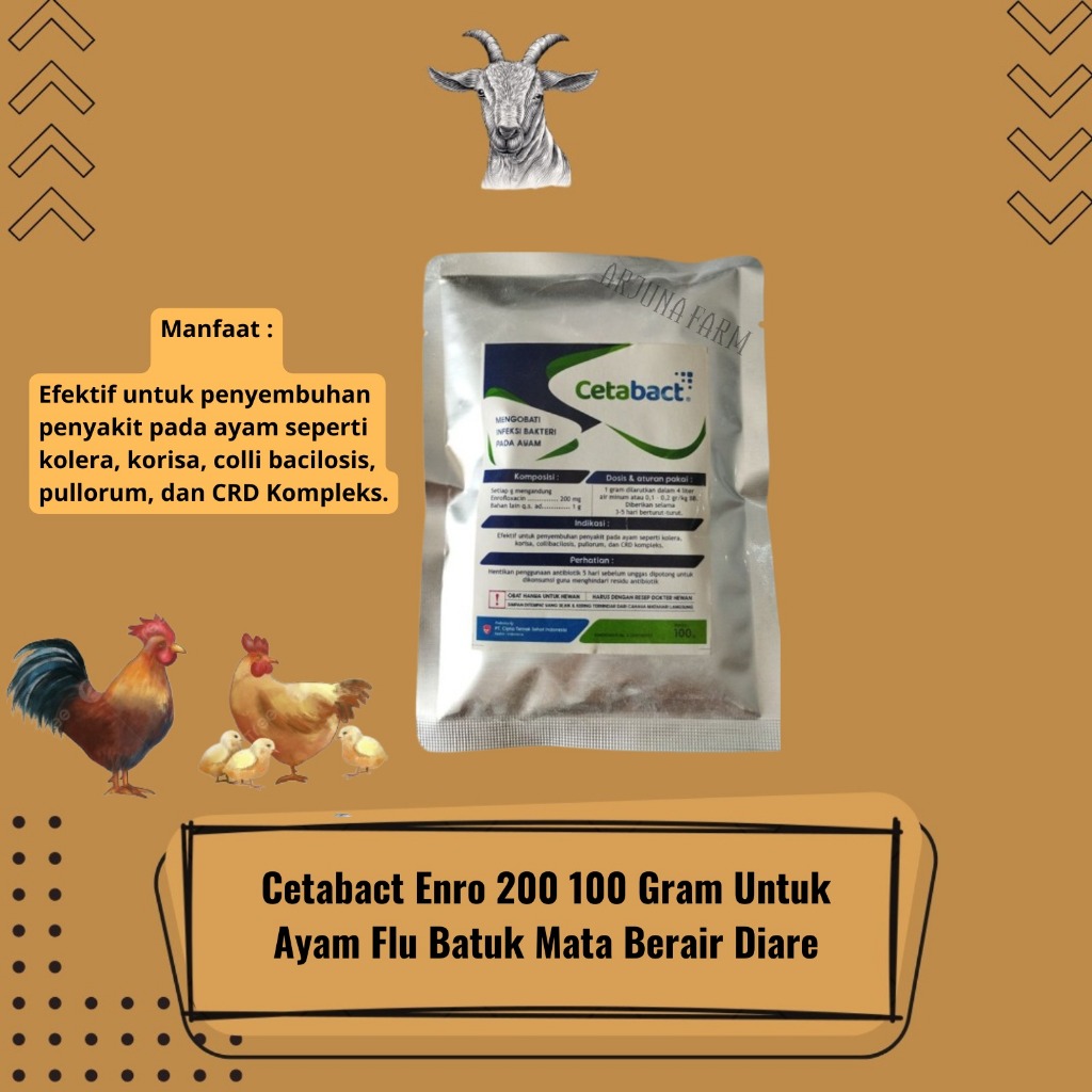 Obat Flu Pilek Batuk Demam Ngorok Unggas Ayam Cetabact Enro 200 100Gr