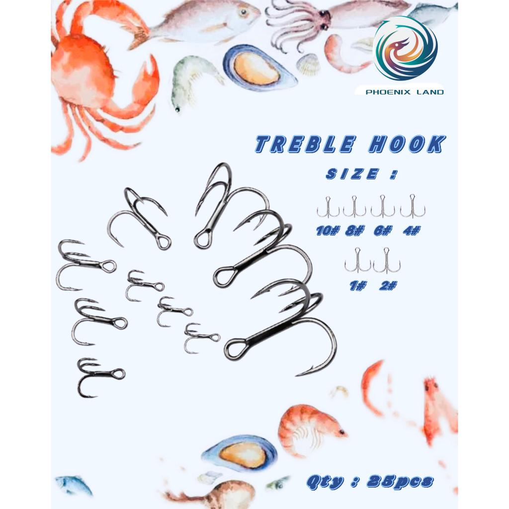Treble Hook 25Pcs Kail Pancing Kuat & Tajam Bahan Baja Karbon Kekuatan Tinggi - Phoenix Land