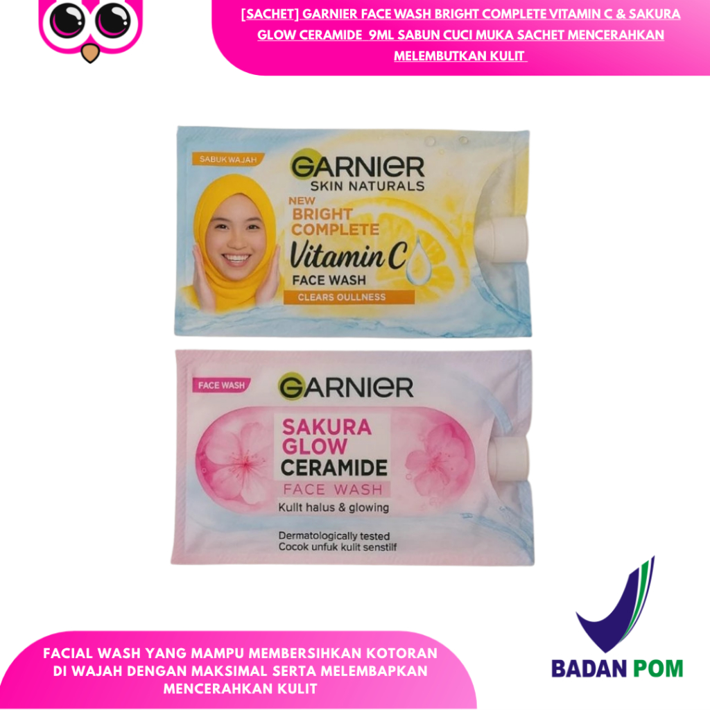 [SACHET] GARNIER FACE WASH BRIGHT COMPLETE VITAMIN C & SAKURA GLOW CERAMIDE  9ML SABUN CUCI MUKA SAC