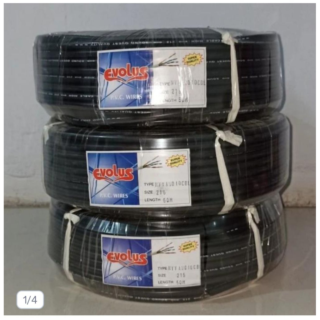 Kabel Listrik Serabut EVOLUS 2 X 1,5 Kabel Hitam Putih 1 Roll 50 M Meter - Putih