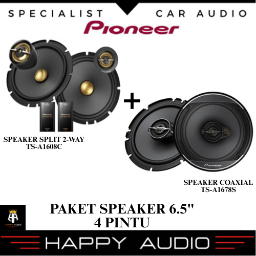 Paket Speaker 4 Pintu PIONEER Coaxial 3-way TS-A1678S + Split 2-way TS-A1608C Car Audio Mobil