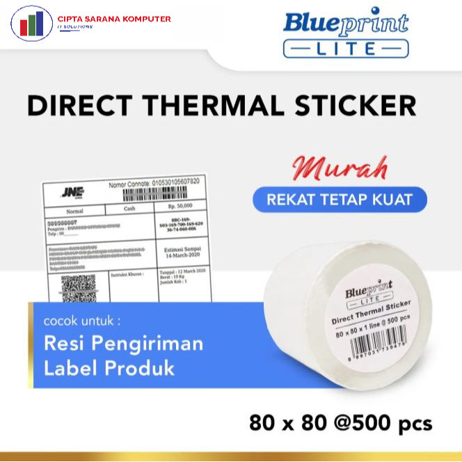 

Direct Thermal Sticker 80 x 80 BLUEPRINT Lite 80x80 mm 500Pcs - 1 Roll