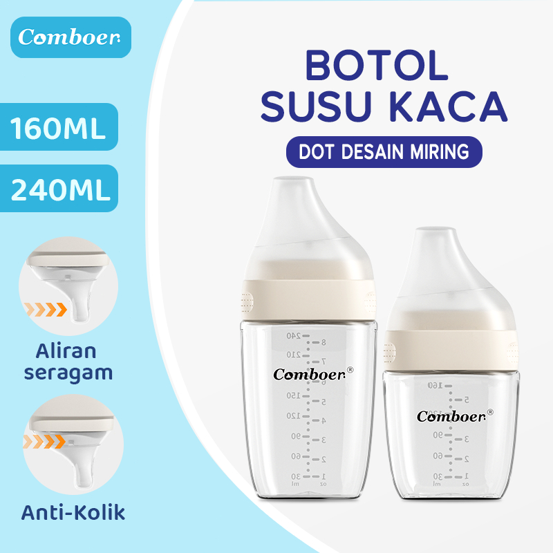 Comboer Botol Susu Kaca Newborn botol susu anak 1 tahun 160ml/240ml Dot Miring botol susu bayi Dot D
