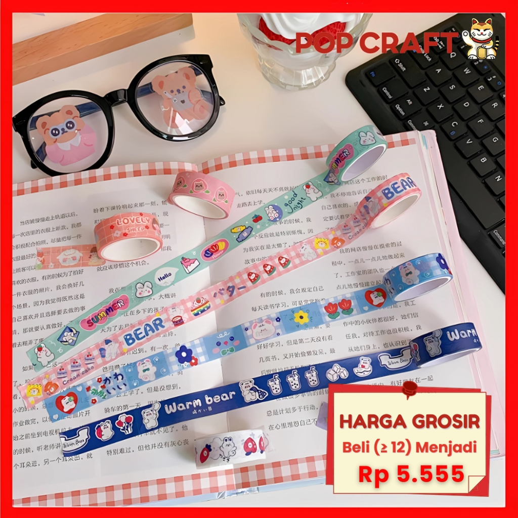 

PC Washi Tape Mini Aesthetic Washitape Cartoon Lucu 1 Pc Lakban Mini Lakban Lucu Motif Karakter WT02