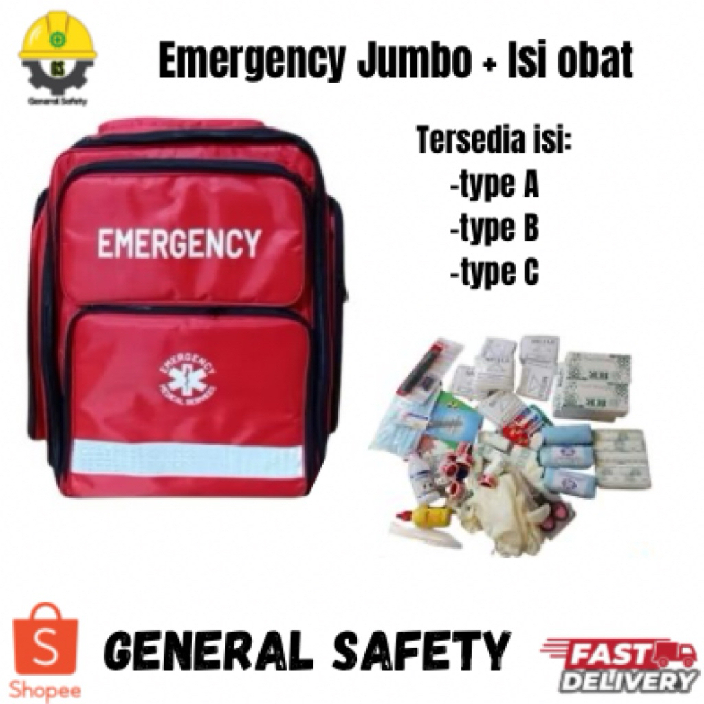 Tas P3K Emergency Jumbo Merah + Isi Obat / Tas Emergency Kit Besar Lengkap Dengan Isi Obat / Tas Ran
