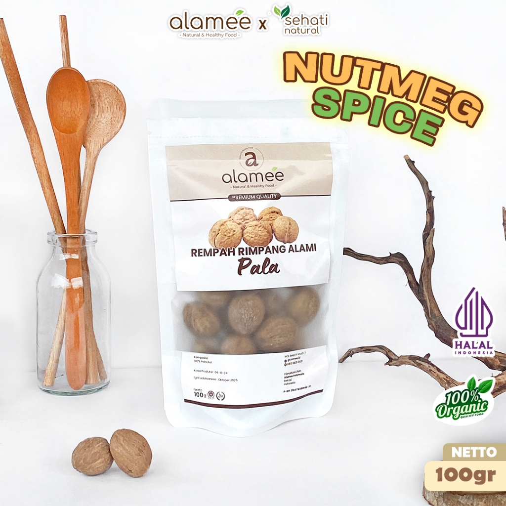 

ALAMEE Biji Pala Utuh Rempah Kering Nutmeg Whole Rimpang Organik Alami Bumbu Seasoning Masakan 100gr