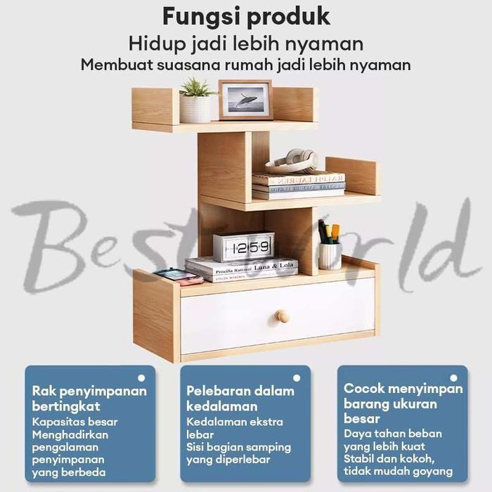 Rak Buku Kayu Mini Rak Buku Belajar Kayu Susun Rak Desktop Storage Rak Organizer Dengan Laci meja ko