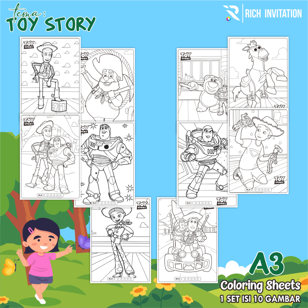 

(A3) KERTAS MEWARNAI ANAK - KERTAS COLORING ANAK PAUD TK - TEMA TOY STORY