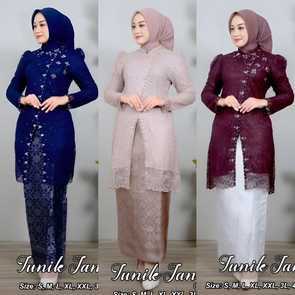 Tunik Kebaya Janggan Brokat Modern Mewah | Baju Pesta Kondangan Muslim Panjang Elegan  – Size M-XXL
