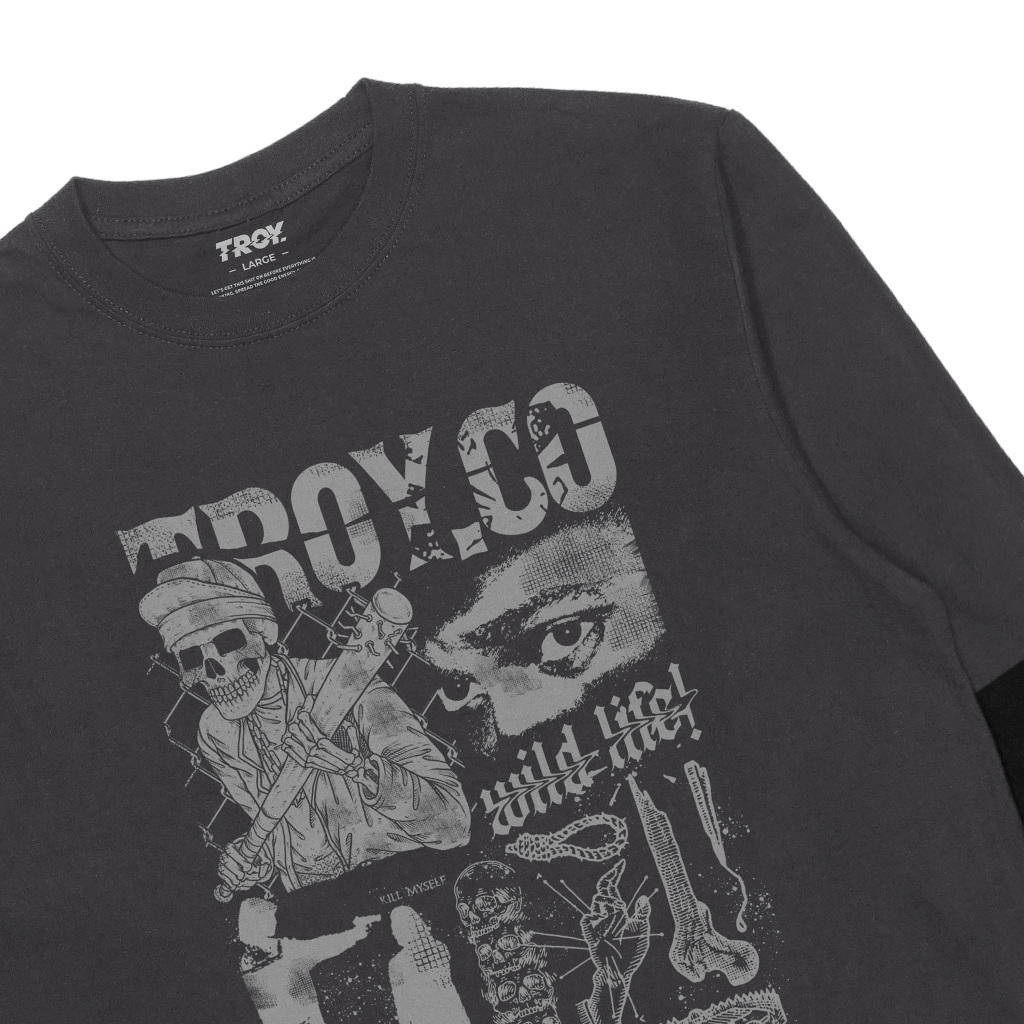 Troy Company Double Sleeve Double Layer Vintage Longsleeve Dark Grey Wild Life DS 3233