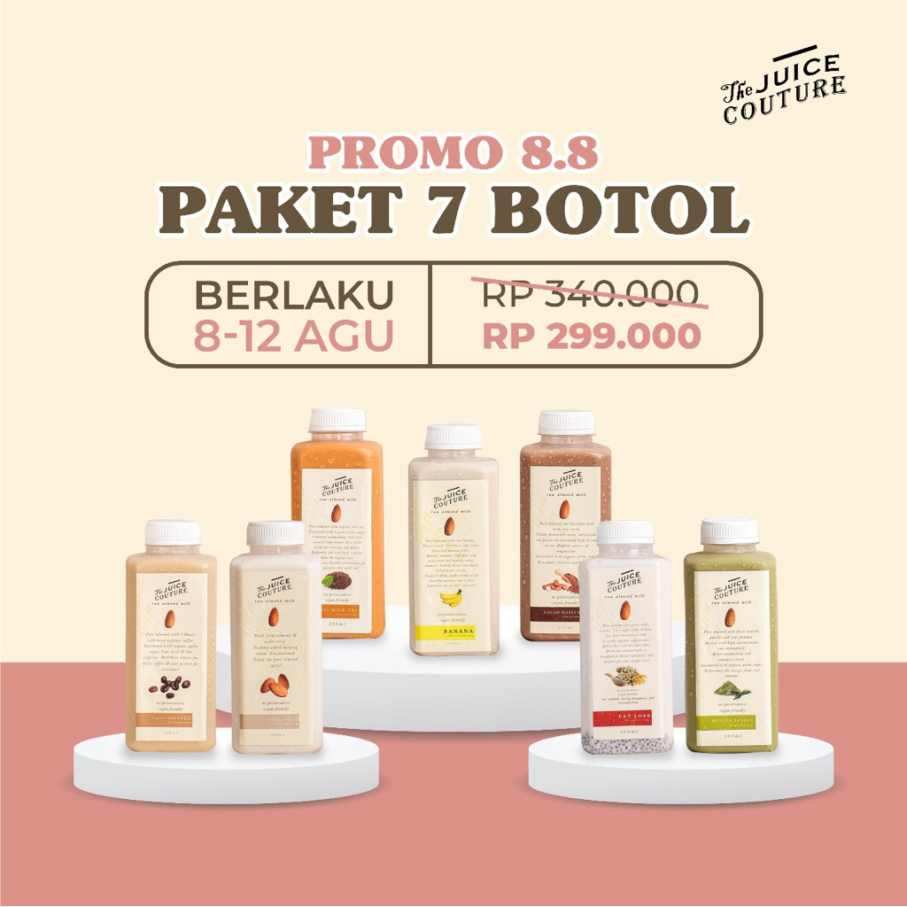 

PROMO 8.8 - 7 BOTOL ALMOND MILK (500ml)(Flavor harap tulis di notes)