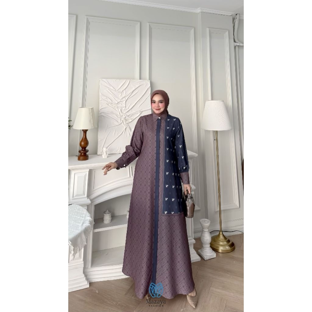 Syakira Dress by Mazaya Fashion Original - Dress dengan Bahan Lady Ice Luxury Signature Printing Maz