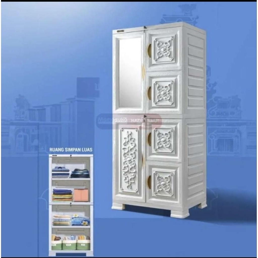 lemari plastik napolly BCAB 56.C lemari plastik Napolly kaca susun 4 ukiran Bali
