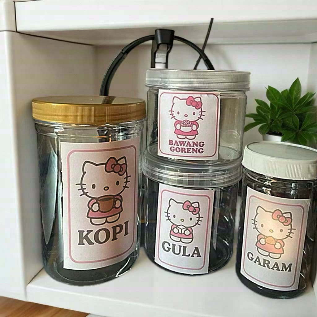 Toples Plastik Dengan custome stiker bumbu/Toples 1000ml/Toples 600ml/Toples 500ml/300ml