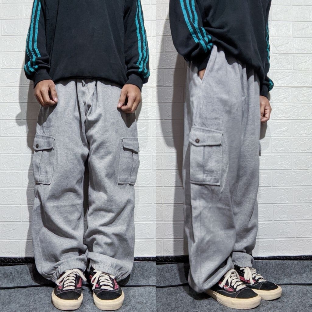 Size 30-38 Celana Panjang Sweatpants Relax Jogger Cargo Trackpants Grey Baggy fit Original Second Pr