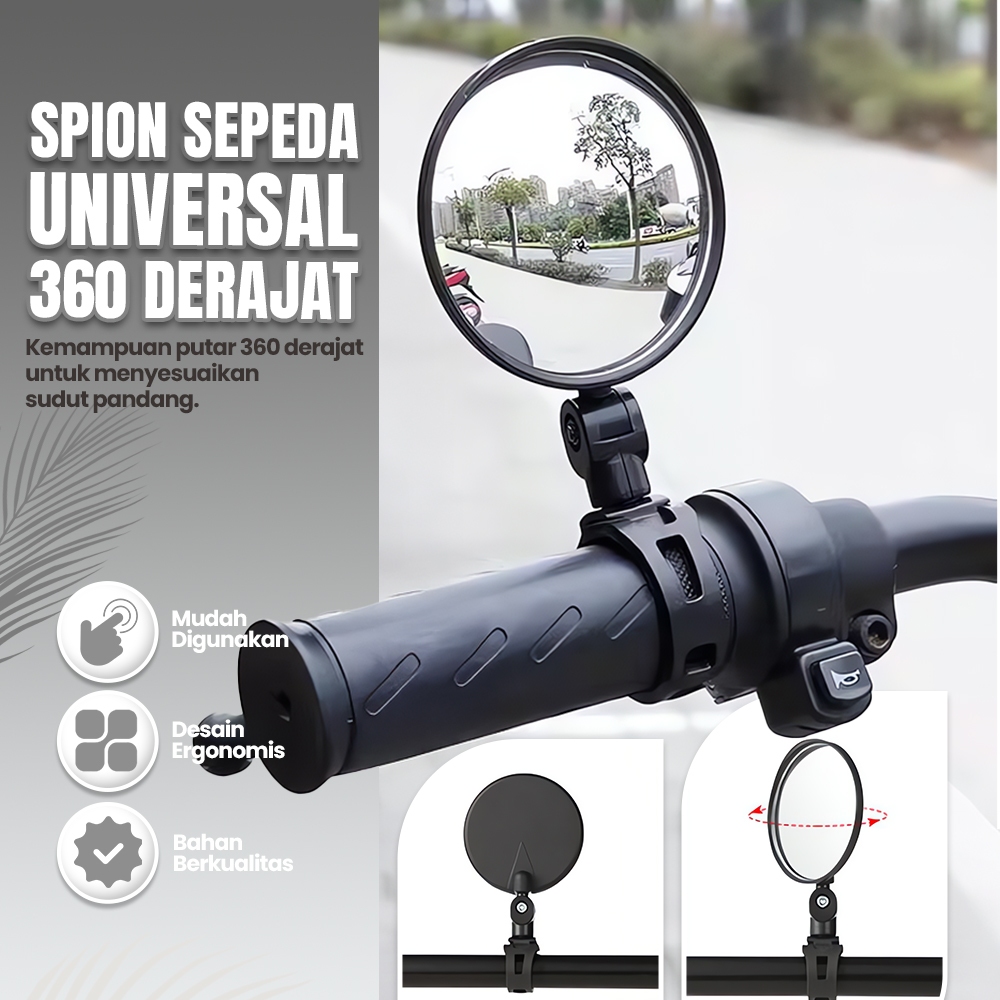 Spion Sepeda Listrik Motor Handlebar Cermin 360° Putar Spion Sepeda Lipat Anti Guncang