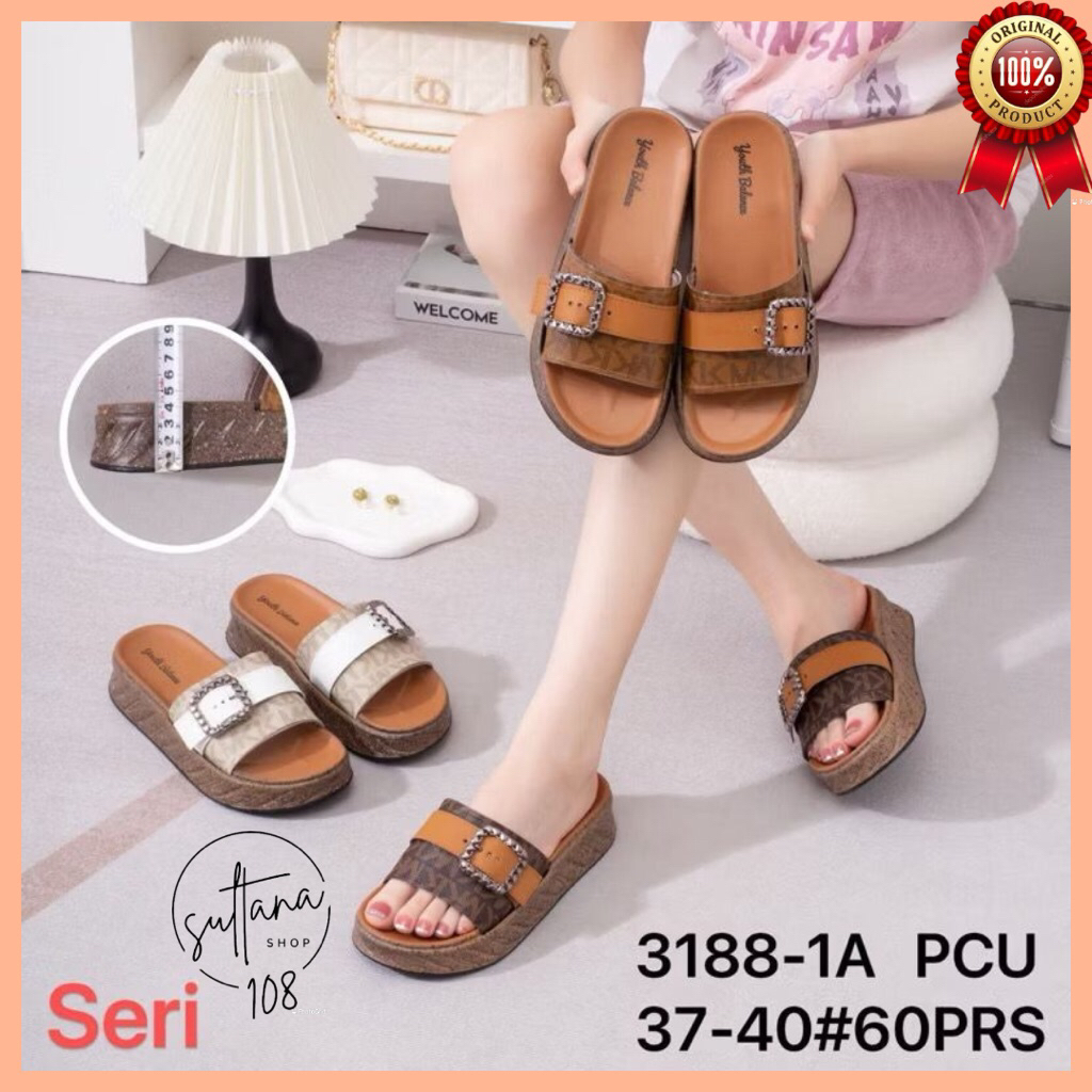 Sandal Jelly Balance 3188 Sandal Slop Wedges MK Gesper Kotak Silver Terbaru