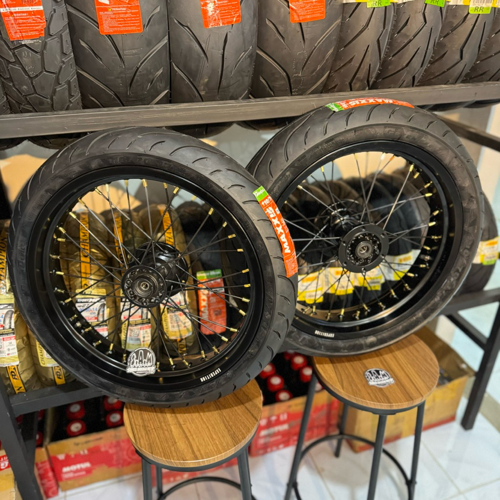 WHEELSET VELG SET BAN KLX DT DTRACKER SUPERMOTO / Tromol Scarlet , Lidi Scarlet , Lingkaran Expediti