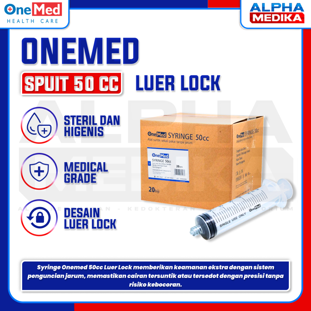 ONEMED - Spuit 50cc Onemed Lubang Tengah "LL" / Spuit 50ml Onemed Luer Lock Ecer