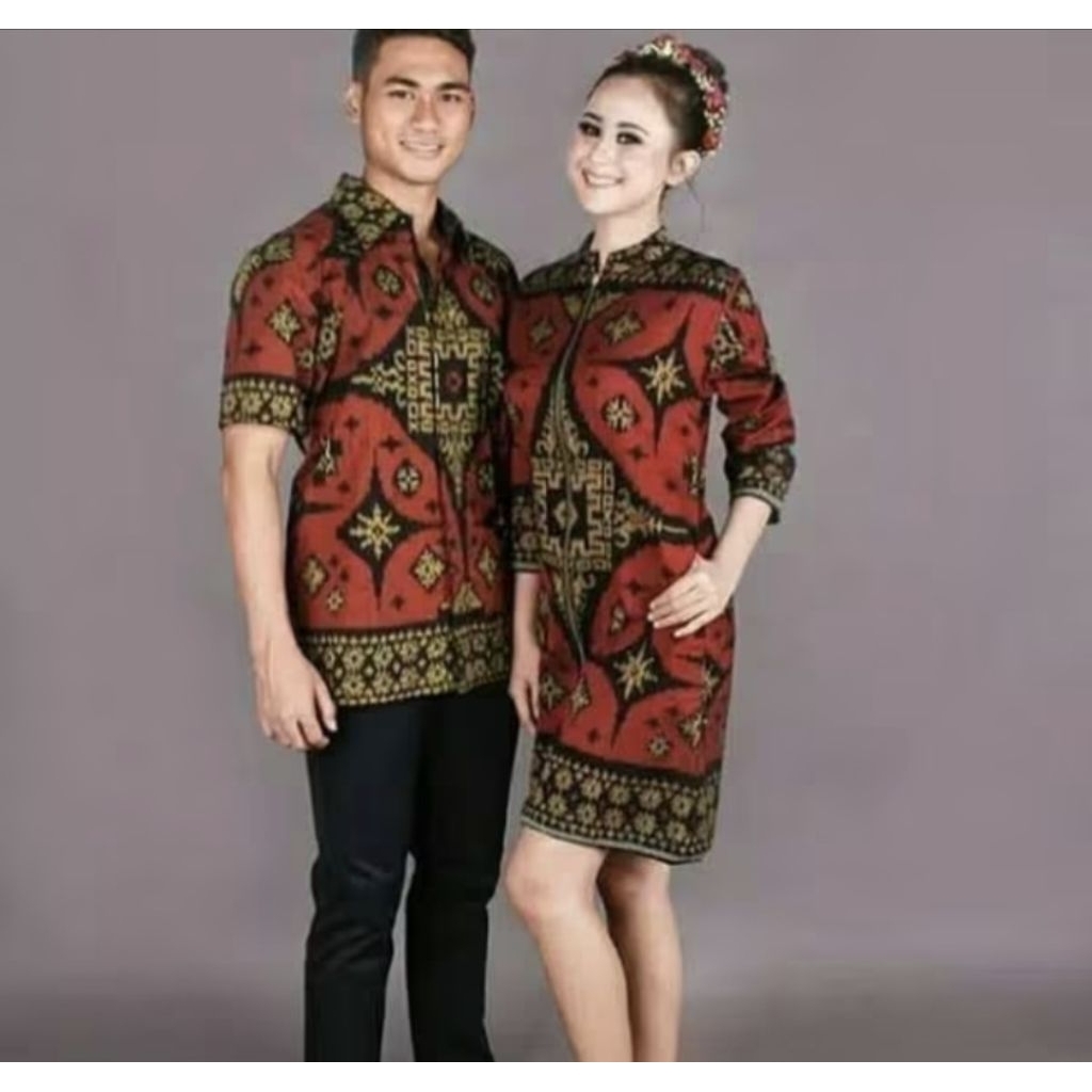 Kemeja Tenun Endek Motif Lobeng - Kemeja Tenun Couple Endek - Kemeja Lengan Pendek Pria Murah Couple
