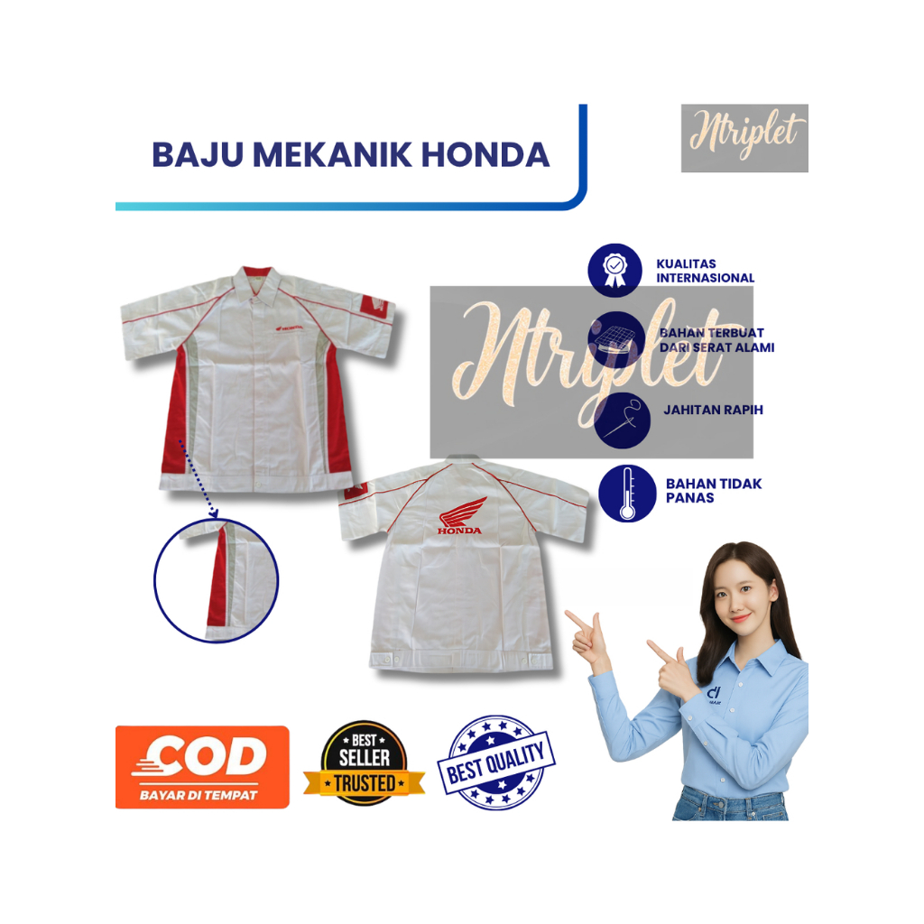 Baju Mekanik Honda | Baju Bengkel Honda | Baju Mekanik Putih | Baju Pria Mekanik|Wearpack Pria Honda