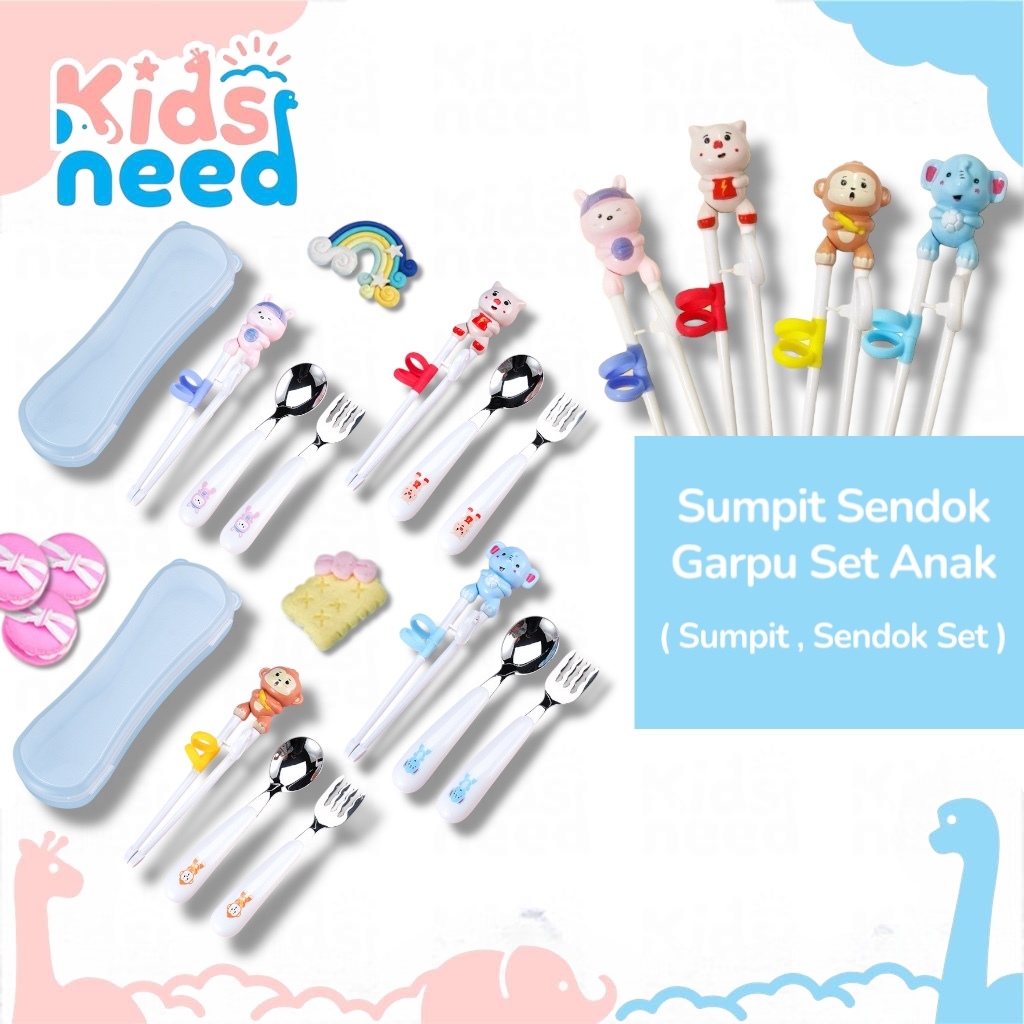 Sumpit Sendok Garpu Set Anak Karakter Hewan Lucu