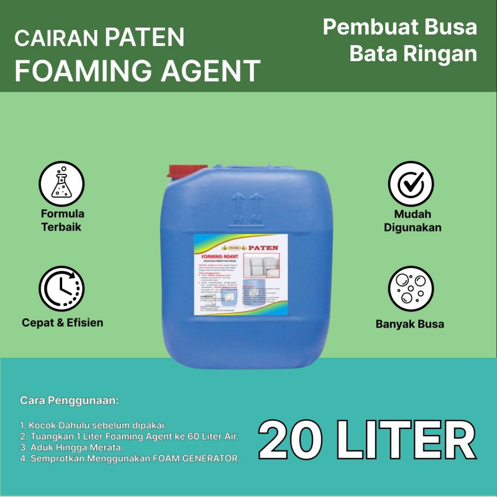 PATEN Foaming Agent | Cairan Pembuat Busa Bata Ringan | 20 Liter