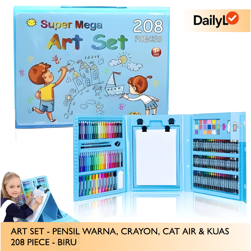 

DAILYLO - ART SET 208 SUPER MEGA CRAYON SET 208 PCS CRAYON ANAK LENGKAP 208 PCS CRAYON PENSIL WARNACAT AIR KUAS BIRU 208 PIECE SET CRAYON BOX