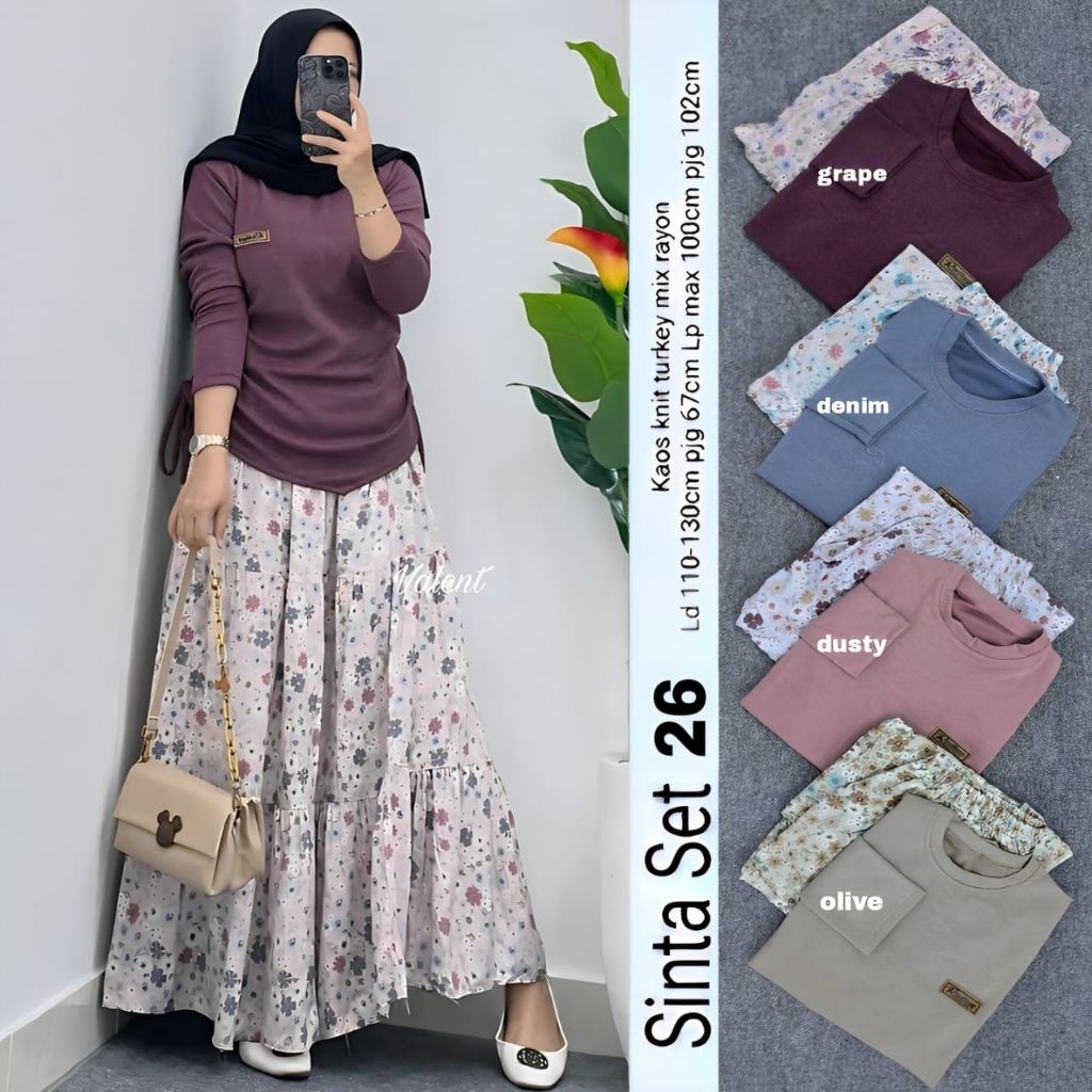 sinta dress kaos knit premium by valent rok floral rok plisket panjang motif bunga gamis jumbo ld 12