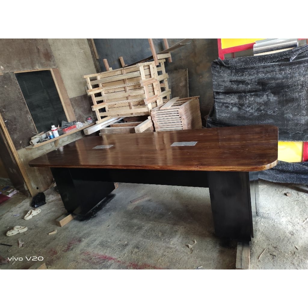 meja meeting minimalis kayu jati belanda/meja kantor kayu/meja kayu jati belanda/meja rapat kantor k