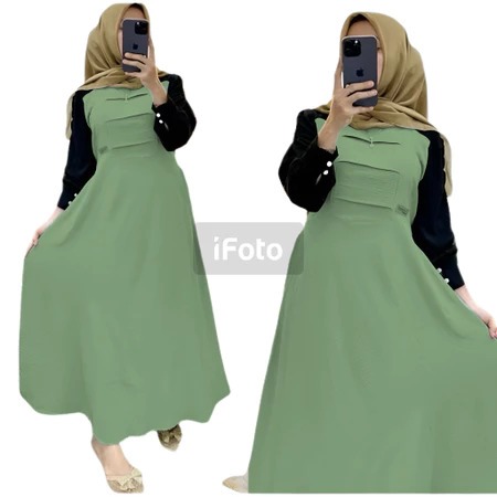 GAMISTERBARU 2025 ADERA DRESS CRINKLE AIRFLOW KOMBINASI FASHION MUSLIM DRESS SIZE -M-L-XL-JUMBO
