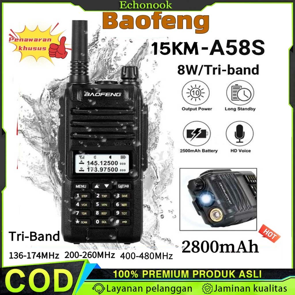 Homeykuu BaofengHT Handy Talky Baofeng A58S 128CH TRI Band 57 Waterproof Walkie Talkie A58 Murah