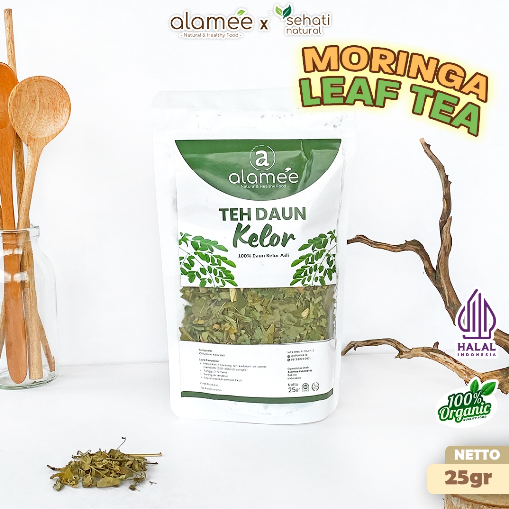 

ALAMEE Teh Daun Kelor Herbal Alami Moringa Tea Flower Asli Kering Organik Siap Seduh Minum 25gr