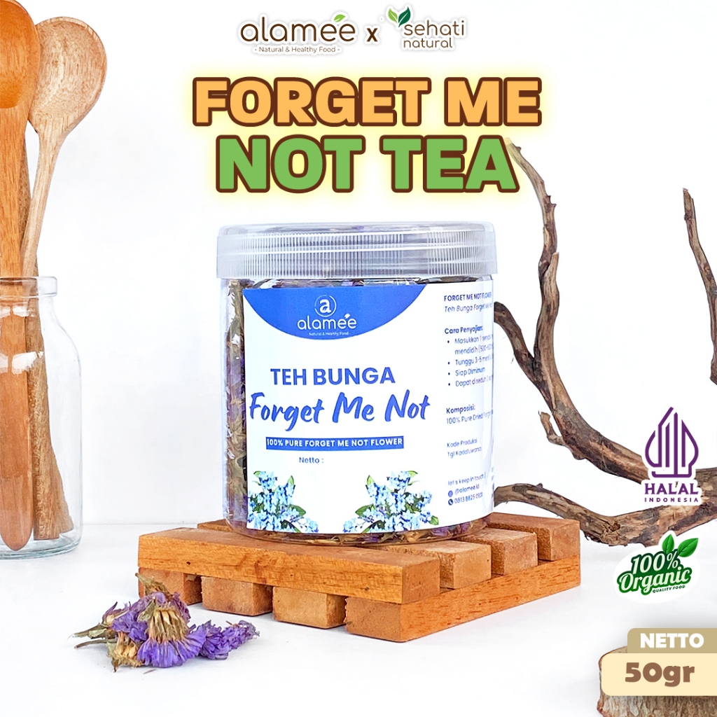 

ALAMEE Teh Bunga Forget Me Not Flower Tea Organik Kering Dried Siap Seduh Minum Toples 50g
