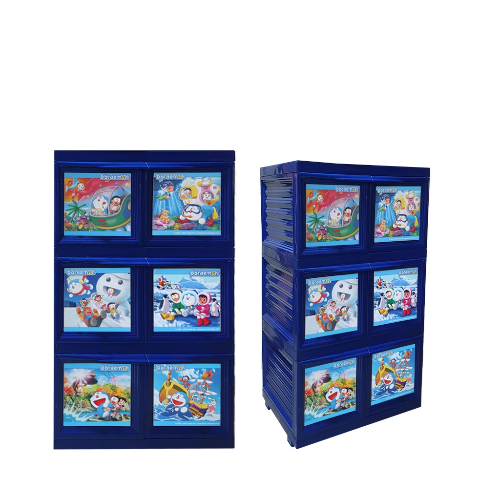 Bubblestar, Bubble star Cabinet Doraemon Blue Premium / Karakter Susun 3, Lemari Plastik, Cabinet