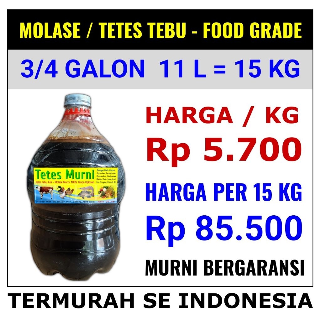 

Harga Per 15 kg Molasses Food Grade | Tetes Tebu | Molases | Molase | Molase Asli Murni 100% Tanpa Oplosan - BERGARANSI