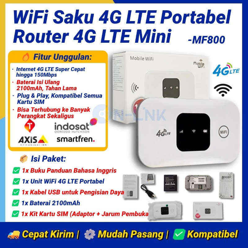 COD MF800 Mifi 4G LTE WiFi Modem Portable 150Mbps Unlock Semua Operator Support Semua Kartu Internet