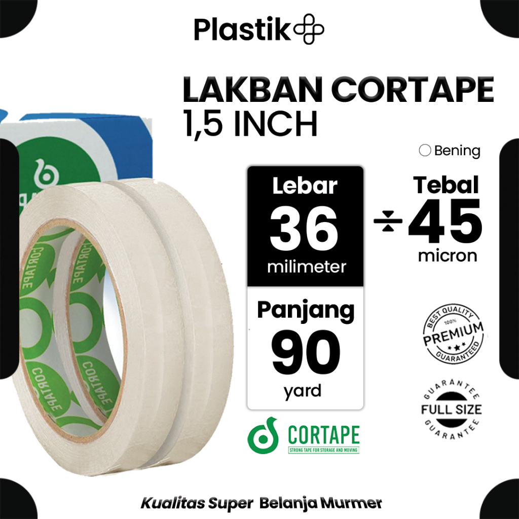 

Lakban / Selotip / Isolasi / OPP Tape Cortape Bening 36mm x 90yard Harga Ecer Satuan Spek. Daimaru