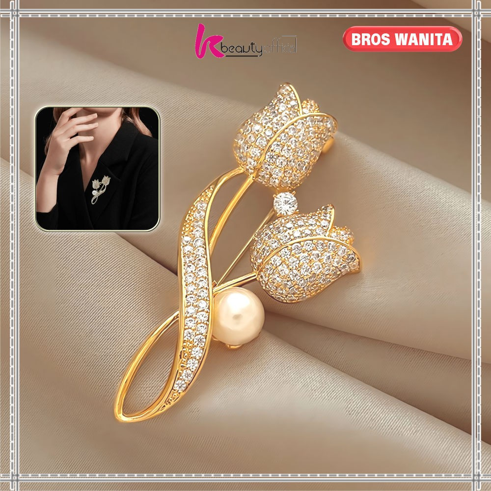 KB-C1325 Bros Cantik Elegan Motif Bunga Tulip Bros Jilbab Aksesoris Wanita Pria / Pin Baju Bros Jas 